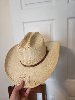 Rocha Hats, Straw Cowboy Hat with Braided Band - Natural